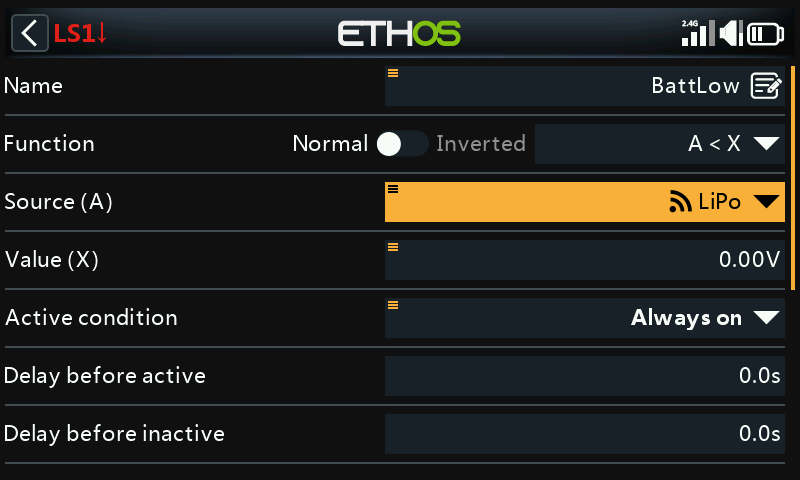 Battery low logical switch