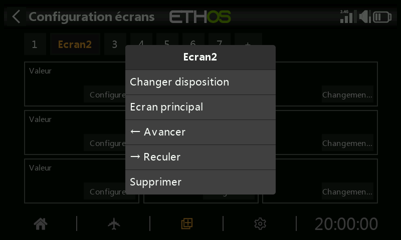 Options de configuration de l'écran