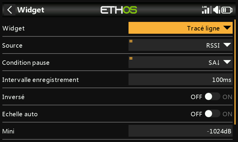 Configuration du widget Tracé ligne