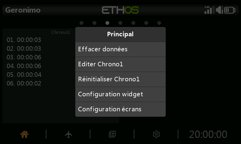 Menu d'une entrée des journaux de chrono