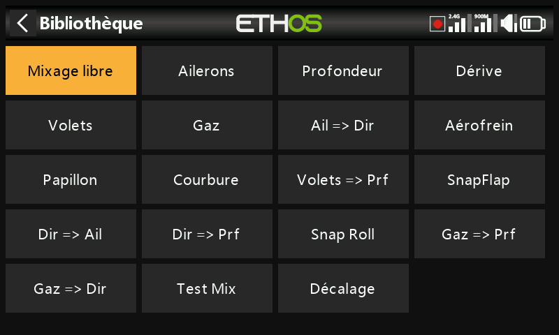 Bibliothèque de mixages avion