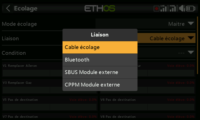 Options du mode de liaison