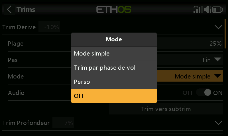 Mode : off