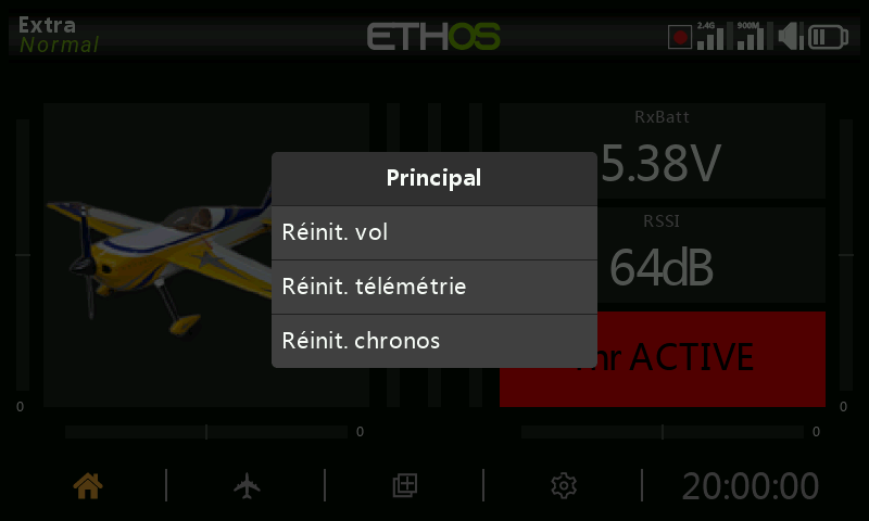 Menu de réinitialisation