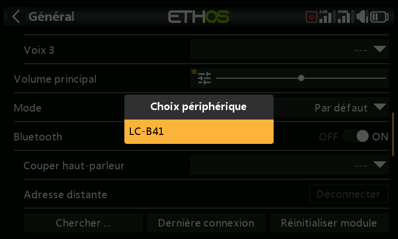 Choix de périphérique Bluetooth