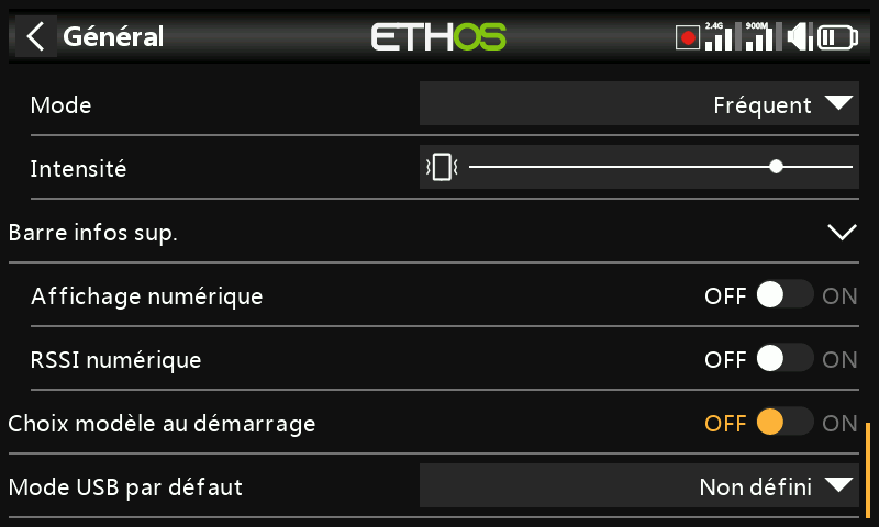 Choix modèle au démarrage