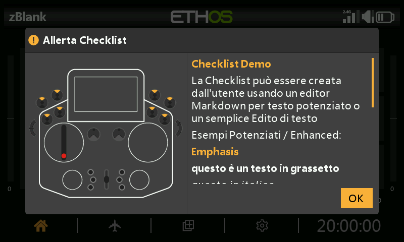 Testo della checklist utente