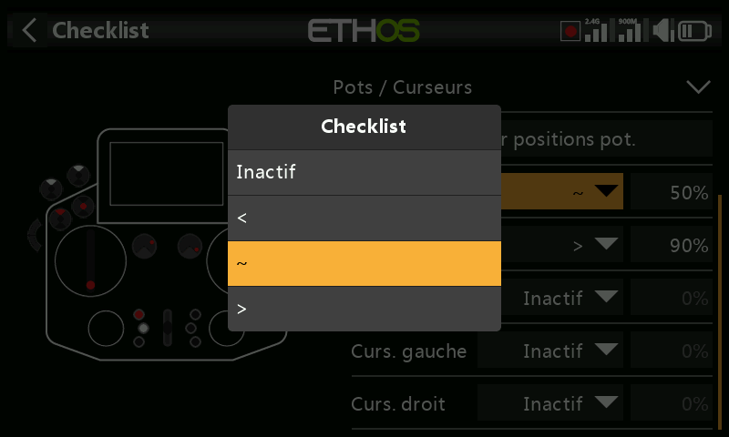 Options de contrôle des potentiomètres