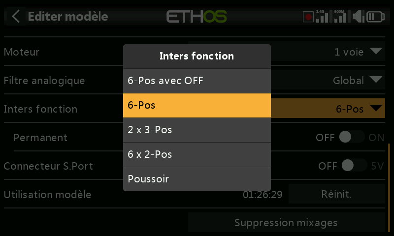 Options des inters de fonction