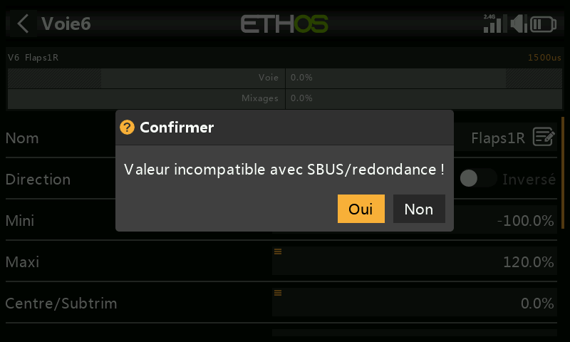 Avertissement redondance SBUS