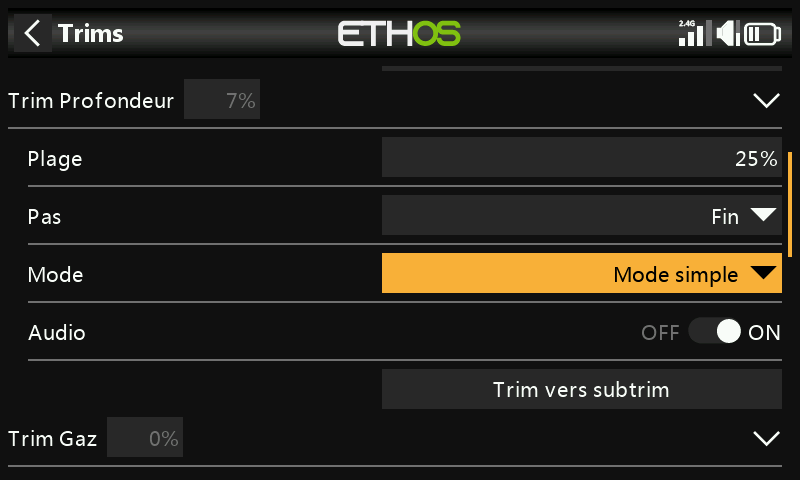 Mode du trim de profondeur