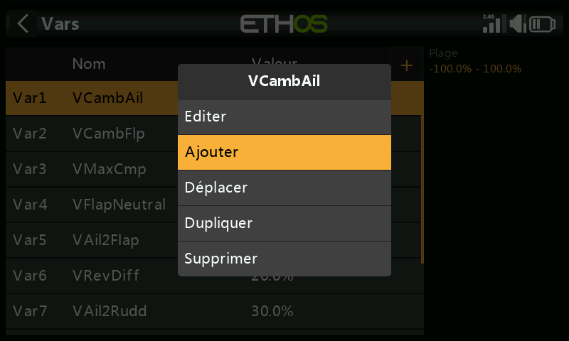 Actions de la variable