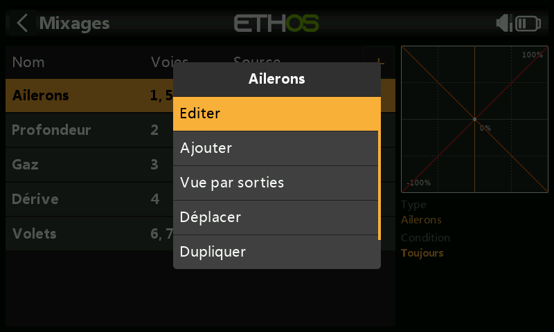 Modifier le mixage ailerons